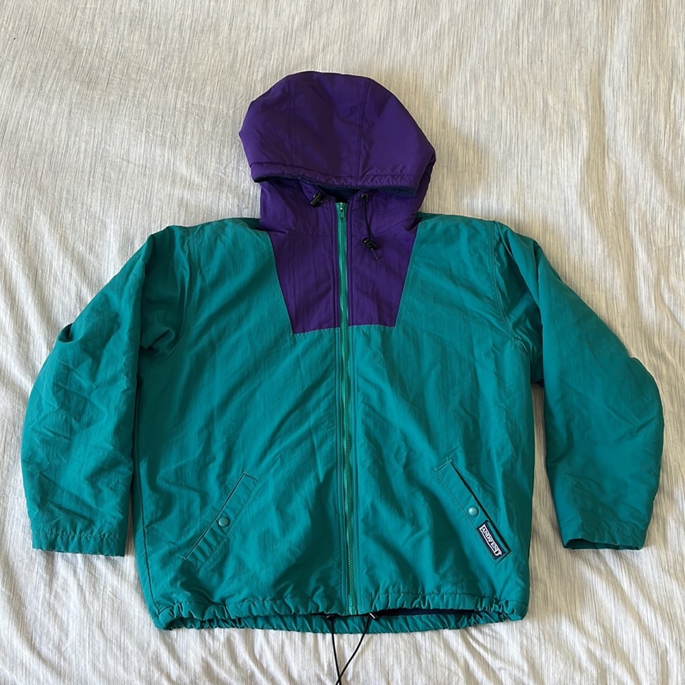 LANDS’ END 💟 women’s ‘90s colorblock squall jacket 💟 turquoise + purple